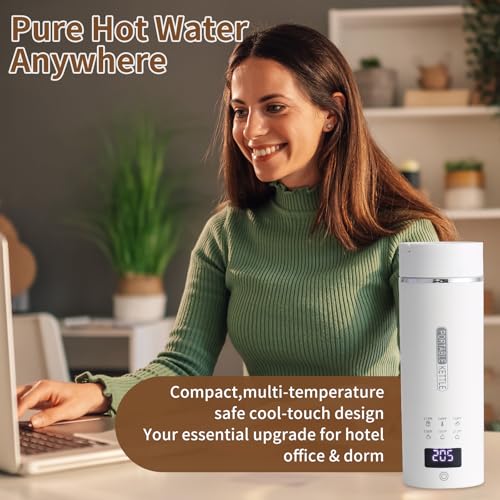 Image of Compact Portable Electric Kettle, LCD Display with 6 Temperature Settings, 304 Stainless Steel, 450ml /15.2oz, Auto Shut-Off and Boil-Dry Protection, Travel Electric Kettle Teapot, White
