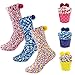 Osugin Kuschelsocken Suaves con Forma de Cupcake, para Mujer o niña, Calcetines mullidos, para Navidad, San Valentín, Nacimiento, con Caja de Regalo (3 Pares), Amarillo+Rosa+Azul Oscuro, 5X-Large