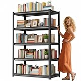 5 Tier Metal Bookshelf, 71'H Adjustable Tall Bookcase, 1500LBS Heavy Duty Deep Book Shelf, Industrial Black Wide Bookshelf, Modern Bolt-Free 5 Shelf Book Shelves for Bedroom, Living Room, Library