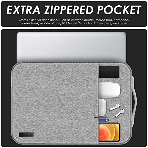 iSOUL Laptop Sleeve Compatible for 13.3-Inch Notebook Tablet iPad Tab, Compatible with 13" MacBook Pro and MacBook Air, Shock Resistant Bag Case with Accessory Pocket, Grey