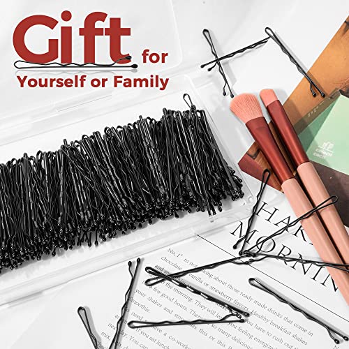 EWAGOA 300 Pcs Bobby Pins Black, Hair Pins for Women Girls and Kids, Invisible Wave Hair clips Bulk with Storage box, Pain-Free Hairpins（2 Inch Black）