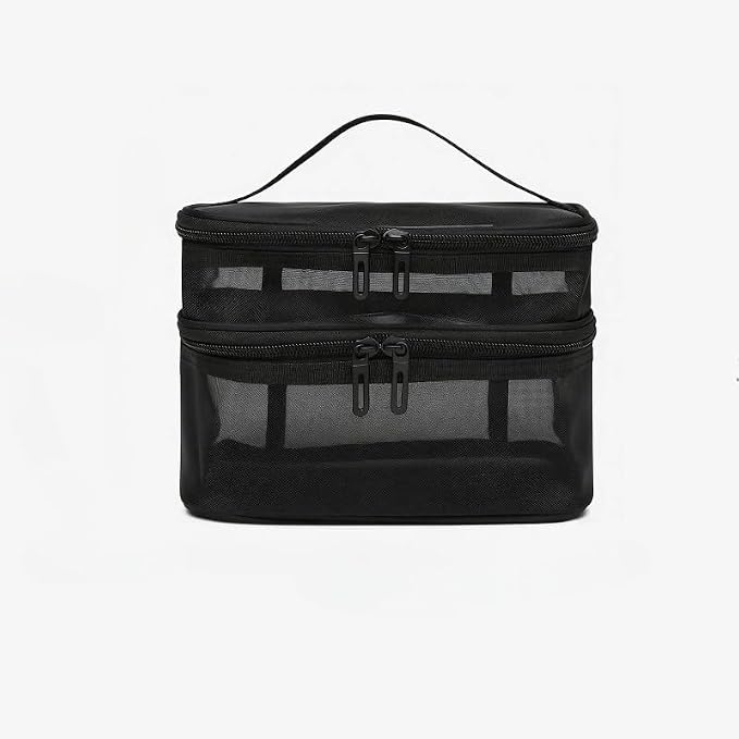 Travel Toiletry Organizer Hanging Dopp Kit Double Layer Mesh Wash Bag Large Capacity for Toiletries Cosmetics for Men Women Outdoor Travel (black)