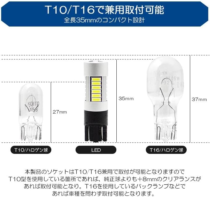 150系 前期/中期/後期 ランドクルーザー/ランクル プラド LED バックランプ T10/T16 2W 4014-SMD 300