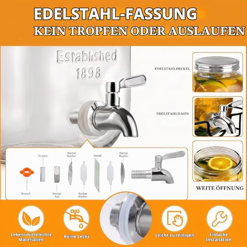 Deefongo 4L Glas Getränkespender mit Ständer, Edelstahl Zapfhahn – Ansicht 4