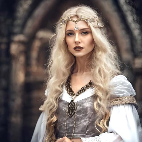 Corona de elfo dorada de lujo con orejas de elfo y diadema de hada, juego de 3 tiaras 7