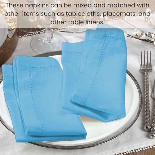 Cotton Clinic Dinner Napkins Famhouse Style 100% Cotton 18x18 Inch Set of 4 - Soft Durable Reusable Table Napkins for Dining Wedding Parties Holidays Easter and Everyday Use Cloth Napkins Light Blue by Cotton Clinic - Used condition - Image 8