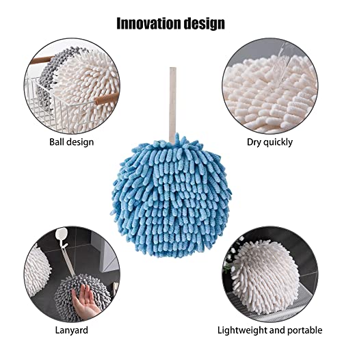 Chenille Hand Towel Ball,Super Soft/Quick Drying/Fast Dry/Strong Water Absorption/Microfiber Velvet,Cleaning Wash Cloths/Wipe/Puff/Dryer Sponge For Bathroom/Kitchen,With Hanging Loop/Wall Hook(3 Pcs) #TOP2