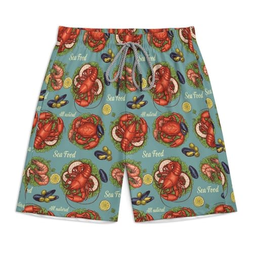 JOJOART Boy Beach Shorts with Pockets Sea Food All Natural Quick Dry Athletic Gym Shorts for Kids, Summer Sports Outdoor Casual Play Wear 4T