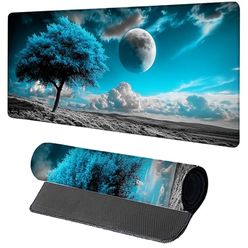 Moon Gaming musmatta 1 600 x 800 x 3 mm, träd musmatta stor, skrivbordsmatta med sydd kant, musmatta med halkfri gummibas, kontorstillbehör, tangentbordsdyna, för PC, spel, skrivbordstillbehör 1-4173