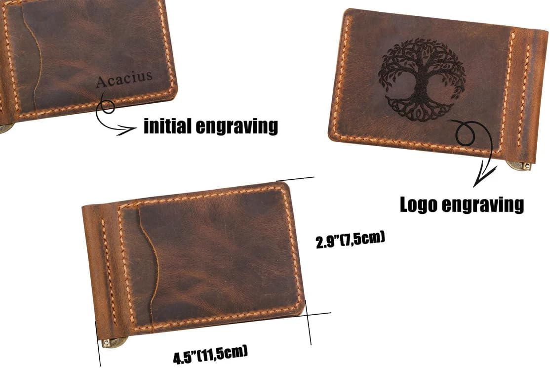 Slim Handmade Leather Front Pocket Wallet with ID window, Minimalist Front Pocket Money clip Wallet for men N03-LMC05U