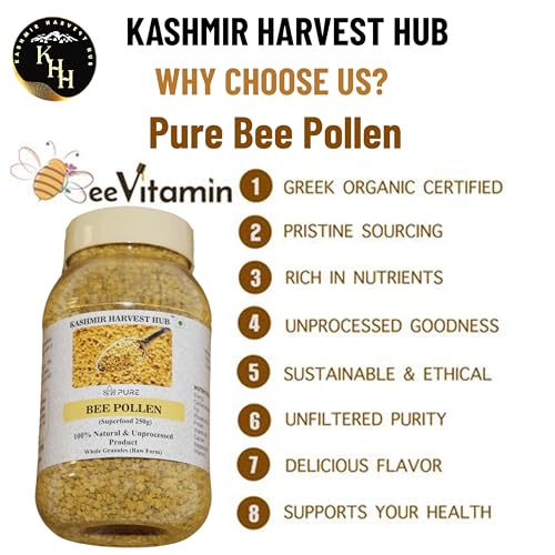 Image of Kashmir Harvest Hub Bee Pollen -500g | 100% Pure & Natural Superfood | Raw & Unprocessed | Anti-Oxidant | Rich in Protein & Immunity Booster | Granule Form | NPOP Organic Certified