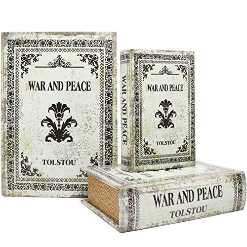 Jolitac Decorative Book Boxes World Map Pattern Antique Book Invisible Box With Magnetic Cover, Faux Wood Set Of 3 Storage Set (War And Peace) #TOP17