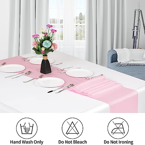 Fynite 12 Pack Satin Table Runner 12 X 108 Inches Long | Baby Pink Satin Table Runner For Party Wedding Banquet Decorations | Bright And Smooth Silk Fabric Party Table Runner - Baby Pink #TOP3