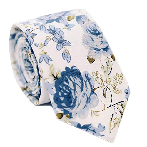 Image of JESLANG Men's Cotton Printed Floral Tie 2.56 inch Skinny Narrow Necktie Various Designs