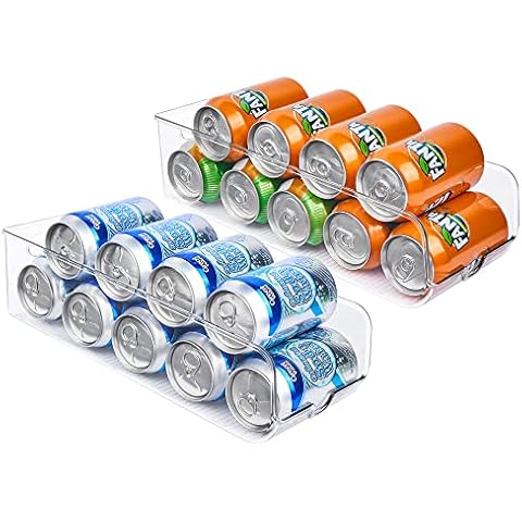 Vtopmart 2 Pack Soda Can Organizer for Refrigerator, Fridge Organizer Bins for Freezer, Kitchen, Pantry, Countertops, Cabinets, Clear Plastic Beverage & Canned Food Dispenser Cover