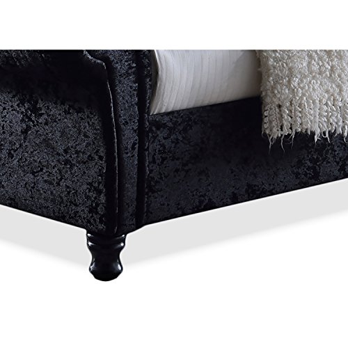 Baxton Studio Wholesale Interiors Castello Velvet Upholstered Faux Crystal-Buttoned Sleigh Platform Bed, Queen, Black #TOP5