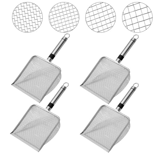 Lot de 4 tamis de jardin en acier inoxydable, 2/2,8/3,8/5 mm, tamis à compost avec poignée, tamis de jardin, tamis à compost en acier inoxydable, pelle à terreau portable pour le jardinage et