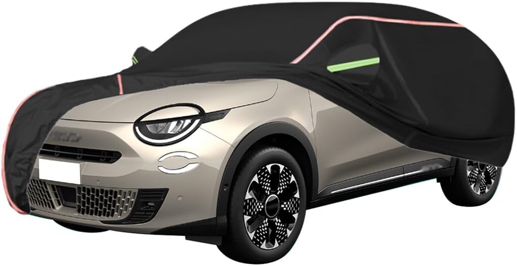 WOLWES Car Cover are Suitable for Fiat 600 All-Weather Windproof, Snowproof, Rainproof, UV-Protected and Breathable All-Season Universal with Side Door Zip Oxford Cloth Car Cover (Color : Black)