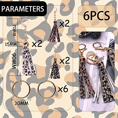 Kjmyyxgs 6Pcs Leopard Tassel Keychain Bulk, Leather Tassels For Keychain With Key Rings Circle, Leather Tassels Purse Charms For Jewelry Making Crafts Handbags #TOP1