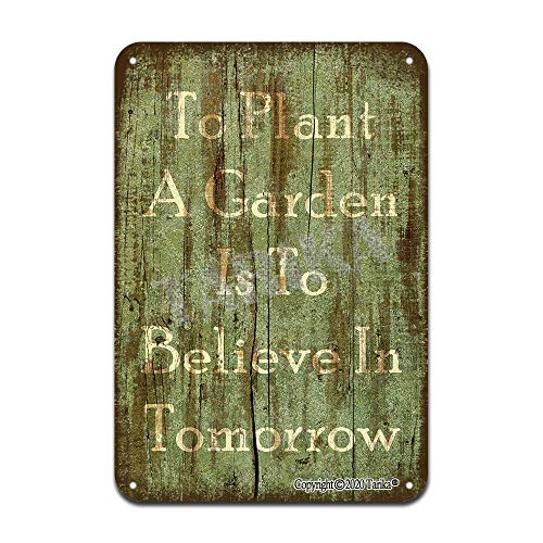 to Plant A Garden is to Believe in Tomorrow Imitation Wood Grain Design 8X12 Inch Tin Retro Look Decoration Plaque Sign for Home Kitchen Bathroom Farm Garden Garage Inspirational Quotes Wall Decor