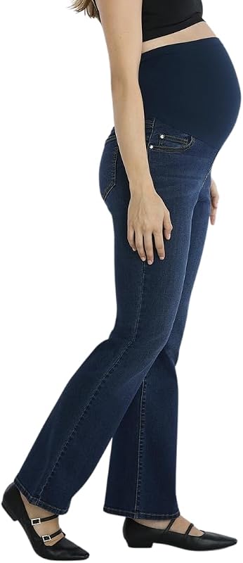 jeans de embarazo súper elásticos con corte tipo bota sobre el vientre para mujer