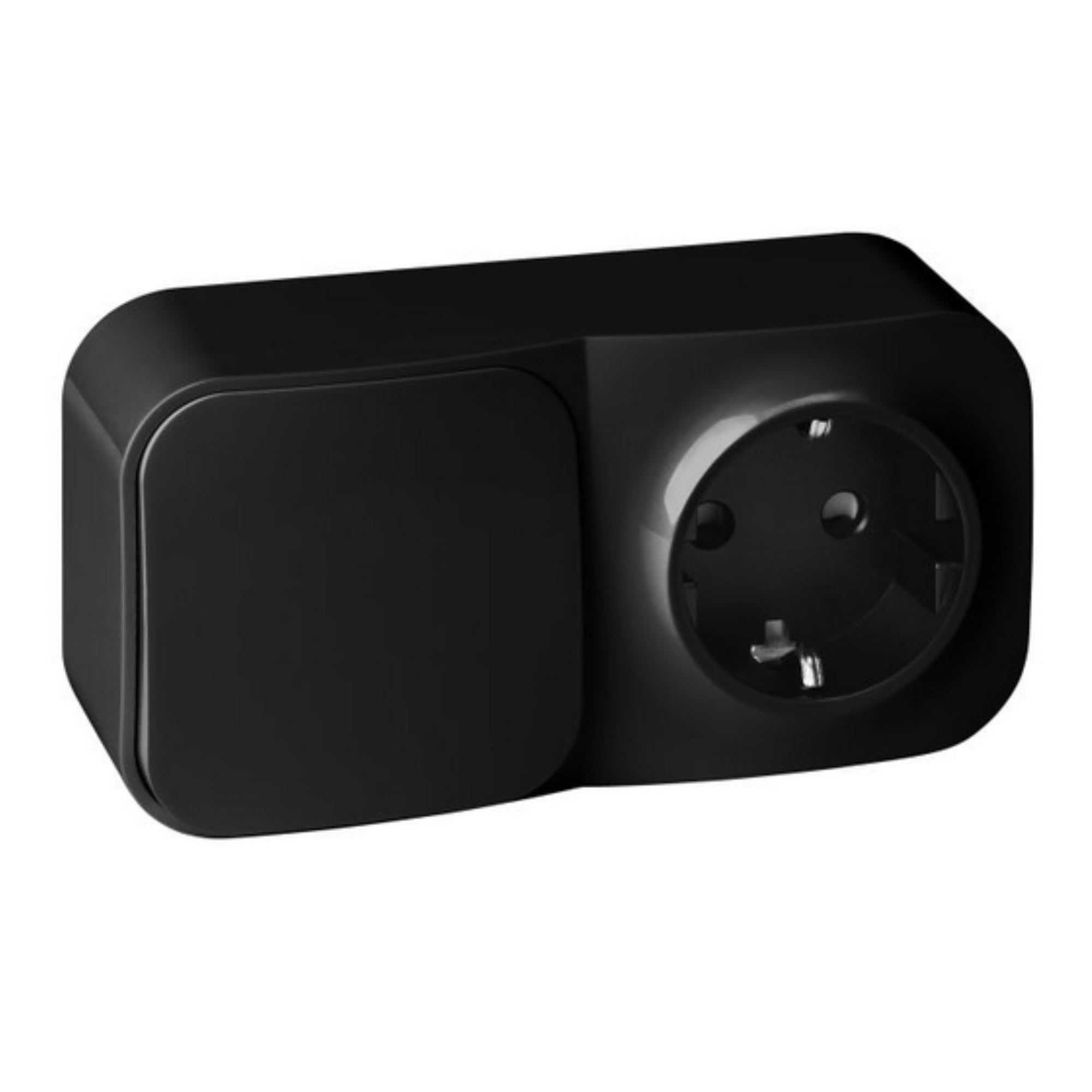 Miatic Enchufe con Interruptor Pared IP20 2P+T Schuko - Enchufe Pared para Uso Interior (Negro)