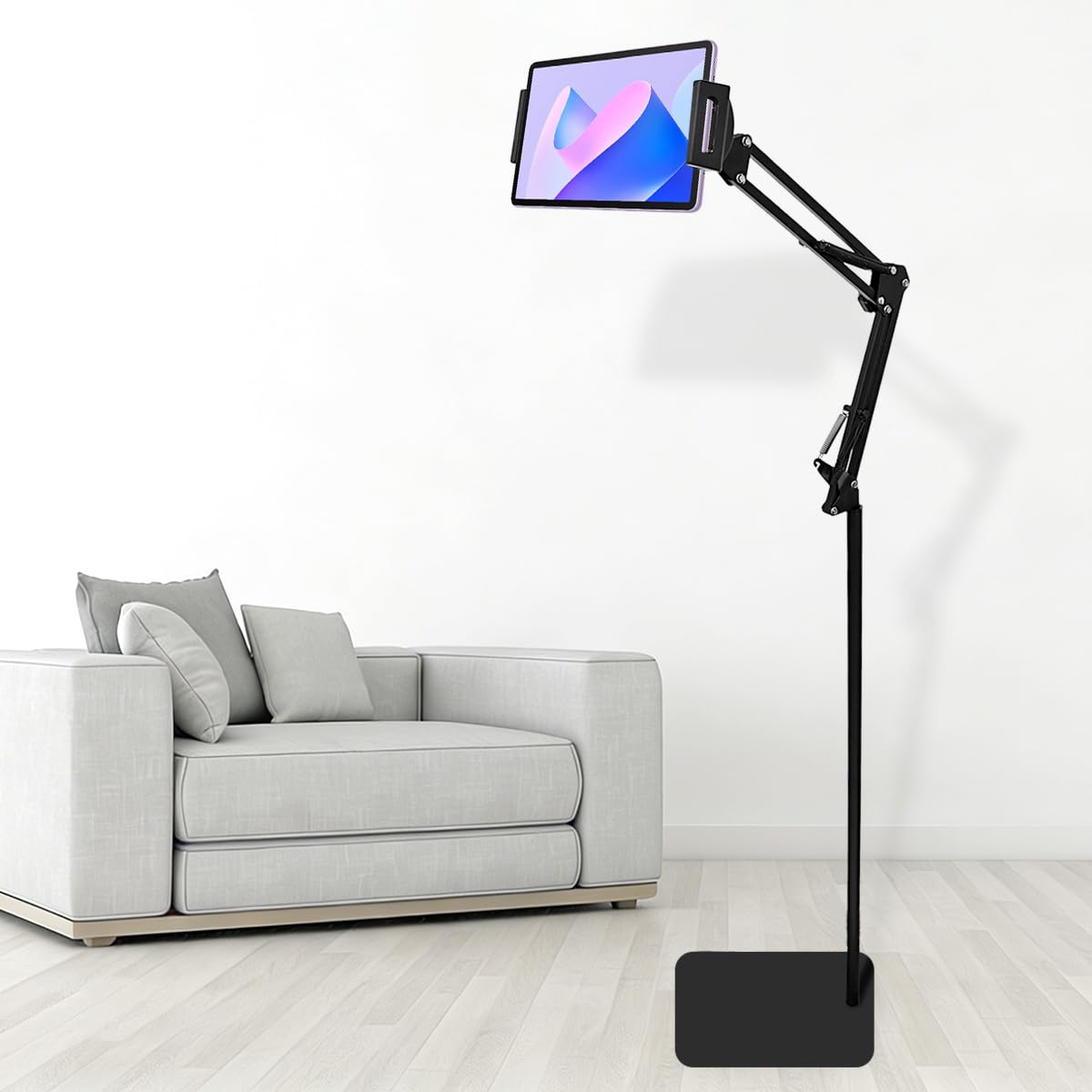 Supporto Tablet da Pavimento con Braccio Pieghevole 360° Rotazione Compatibile Telefono Tablet 12-25 cm