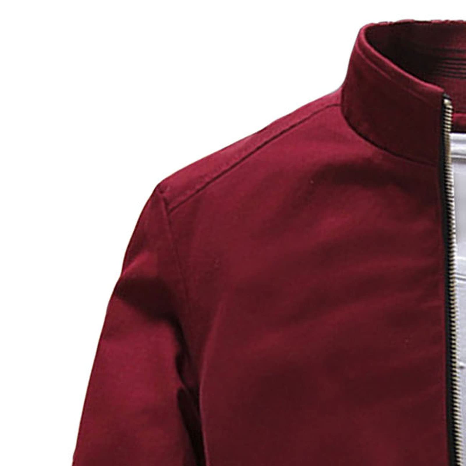 Maiyifu-GJ Men's Casual Washed Cotton Jacket Military Stand Collar Outdoor Windbreaker Lightweight Slim Fit Army Coat (Red Wine,Large)