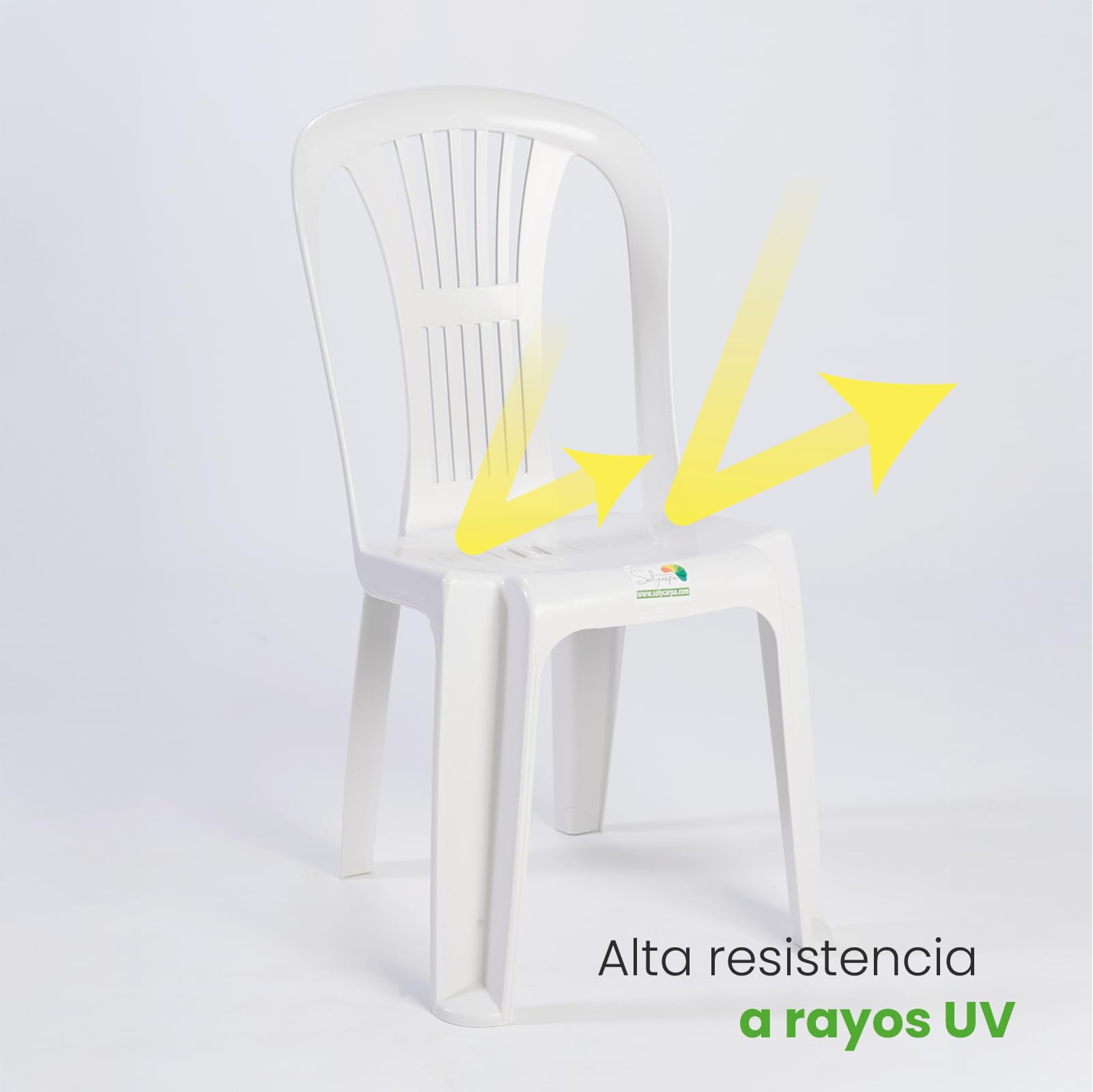 Pack 4 Silla Alta de Plástico Apilable sin Reposabrazos para Catering, Jardín, Terraza y Playa, Ergonómica de PVC, Cómoda, Resistente para Exterior. Fácil de Transportar