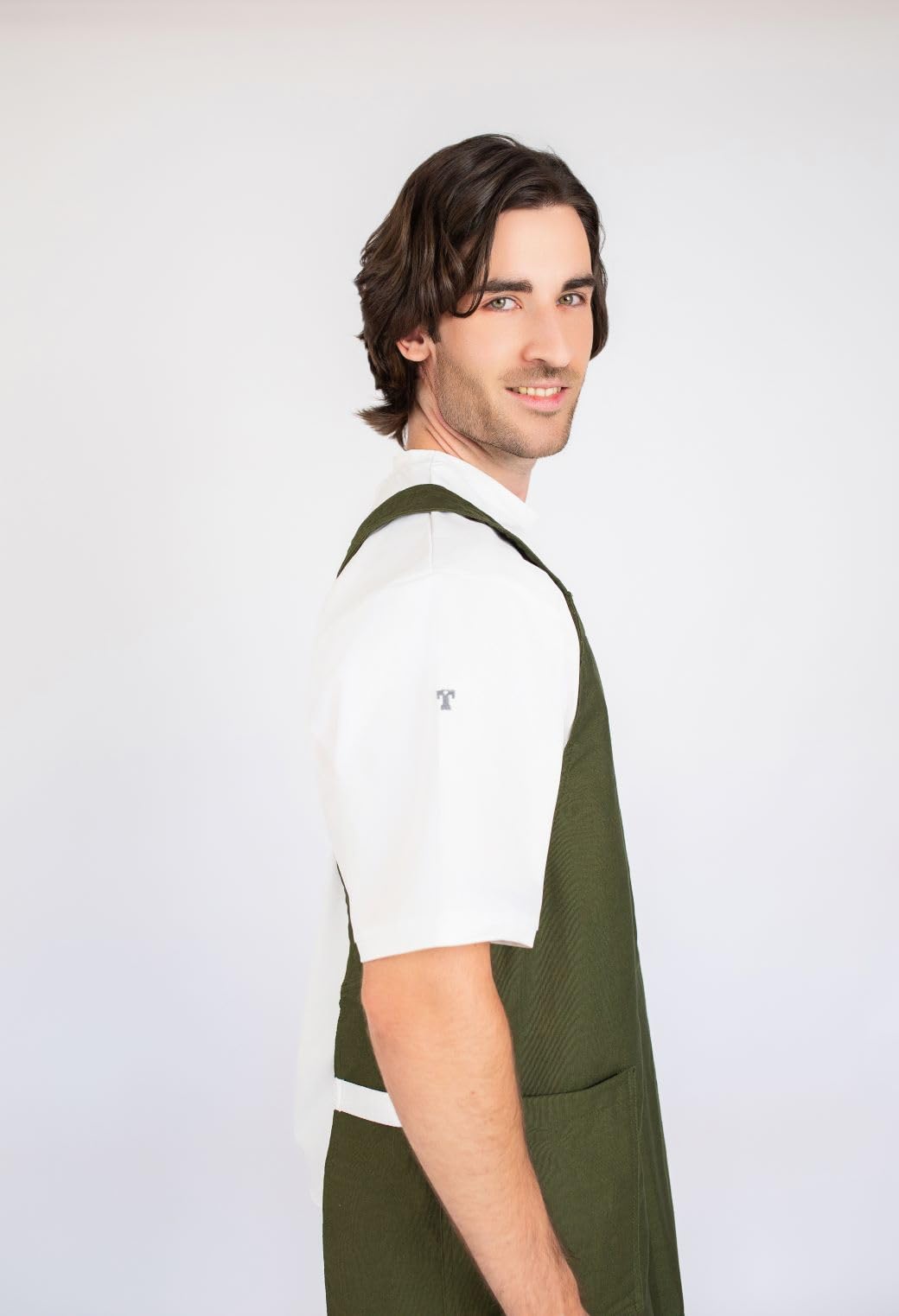 TABLYER Delantal Odaiba, Talla única, verde oliva - Delantal de cocina unisex para cocineros y cocineras aficionados y profesionales