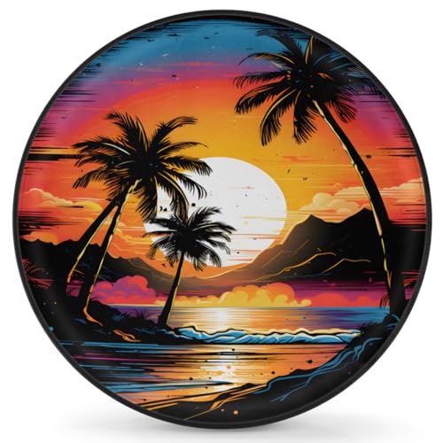 Rv Spare Tire Cover Wheel Sunset Palm Beach Tire Covers Wheel Protectors Universal Fit for Camper RV SUV Truck Travel Trailer Accessories Waterproof Cover 17 inch for Diameter 31-33in by FengQuGou - Used condition - US$15.81