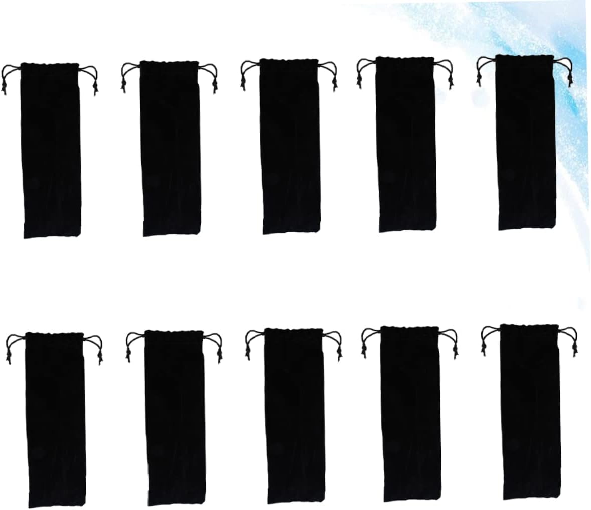 Black Cotton Linen Straw Pouch 10Pcs Drawstring Storage Bags