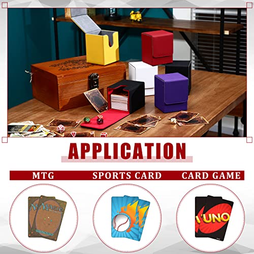 Yookeer 6 Pack Leather Deck Card Boxes 100+ Card Deck Game Box Magnetic Playing Card Deck Card Storage Box 100 Plus Cards Compatible Mtg Tcg (White,Black,Black Red,Red,Yellow,Purple, Vertical) #TOP6