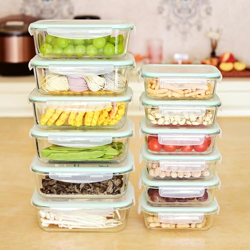 ERUIV Glasbehälter Mit Deckel, [2 Behälter + 2 Deckel] Glasschüssel Mit Deckel-1040ml, Mikrowellengeschirr Glas, Tragbar Meal Prep Container, Retain Freshness Glass Container With Lid, BPA free