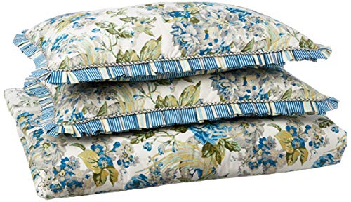 Waverly Reversible Floral/Striped Engagement Bedding Collection, King, Porcelain