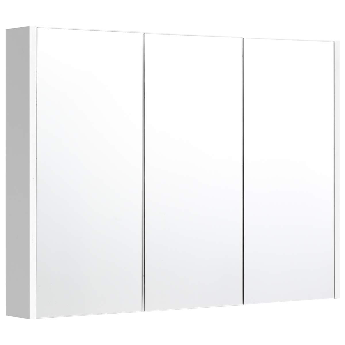 COSTWAY Armadietto Specchio Bagno con 3 Ante, 90 x 65 x 11 cm, Specchiera Bagno a Parete con Mensole Regolabili, Specchiera con Contenitore Salvaspazio per Ingresso e Soggiorno