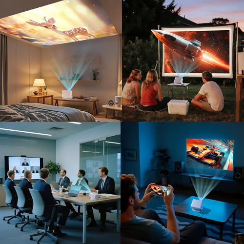 Portable 1080P Native HD Projector with WiFi 6 & Bluetooth 5.2 | 4K Support & Auto Keystone | Compatible with Smartphone, Laptop, TV Stick, PS5 | Built-in Speaker for Home Cinema, Camping (White) - Image 4