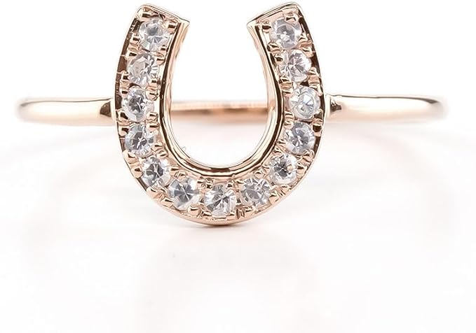 馬蹄 指輪 ピンク ゴールド デザイン リング ダイヤモンド 馬の蹄 ひづめ 恋愛運 蹄鉄 ホースシュー - 画像 (5)