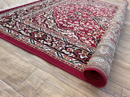 Image of TTC THREAD & TEXTURE CARPET Traditional Comfort: Power-Loomed Carpets for Living Room- Every Space Area Rug Color Red Size 4x5.5 Feet (110x173cm)