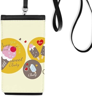 Cherry Heart Popsicle Sweet Ice Phone Wallet Purse Hanging Mobile Pouch Black Pocket