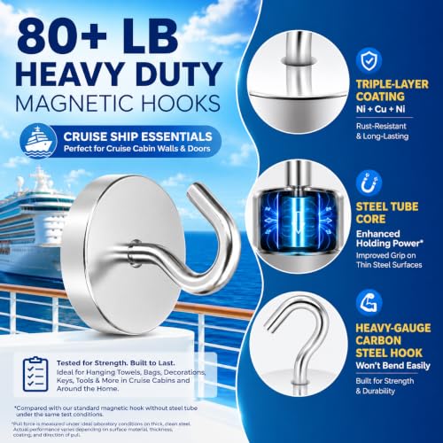 Image of Neosmuk Magnetic Hooks Steel Tube Design for Cruise,80lb+ Silver,10 Pack