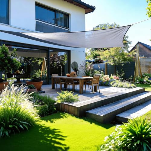 Voile d'ombrage rectangulaire 2x3m en toile gris clair - 6