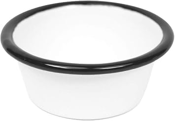 Enamelware Vintage Style Small Ramekin, 2 Oz, Black Rim