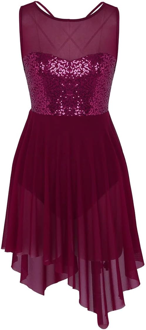 Damen Ballettkleid Mit Pailletten & Asymmetrischem Rock - Tanzanzug Für Ballett & Latein