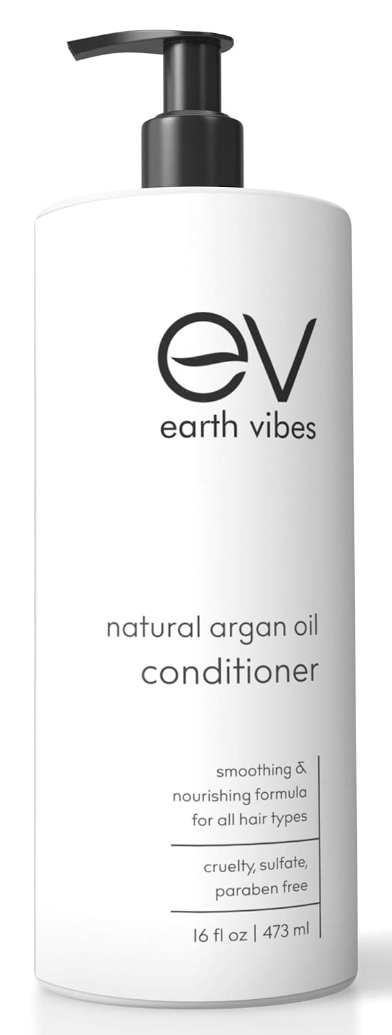 Earth Vibes Organic Moroccan Argan Oil Conditioner - (16oz/473mL) - Sulfate And Paraben Free - Made With Jojoba Oil & Coconut Oil - Moisturizing - Strengthens Repairs All Hair Types - For Men & Women