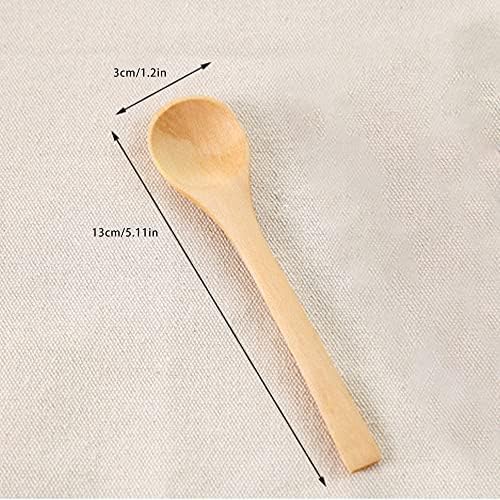 12PCS Small Handmade Wooden Spoon Natural Wooden Children Spoon Wooden Mixing Spoon Ice Cream Sugar Jam Honey Coffee Teaspoon Kitchen Condiment Salt Mustard Spoon