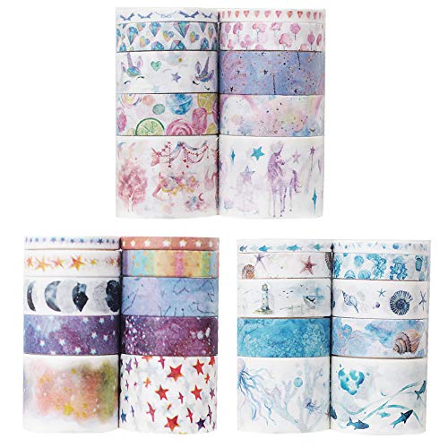 LABOTA 30 Rollos de Cinta Adhesiva Washi Cinta Adhesiva Decorativa Multi-patrón y tamaño para Scrapbooking DIY Manualidades