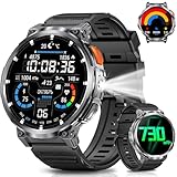 PODOEIL 1.85' Big Screen Military Smart Watch for Men with Flashlight, 730mAh Large Battery, IP68 Waterproof, Bluetooth Calling, 114 Sports Modes, Heart Rate/Sleep Monitor for iOS Android