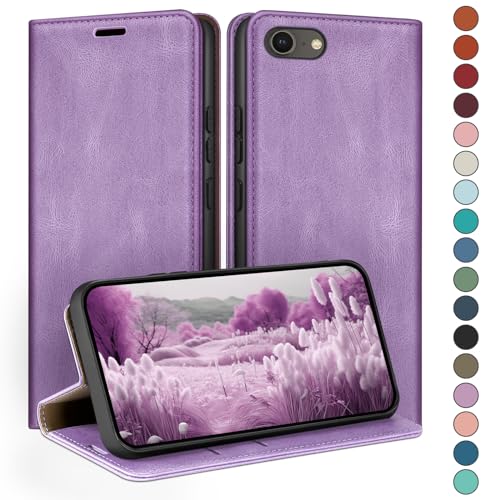 Coque iPhone SE en cuir premium lilas avec protection anti-RFID HUOUH