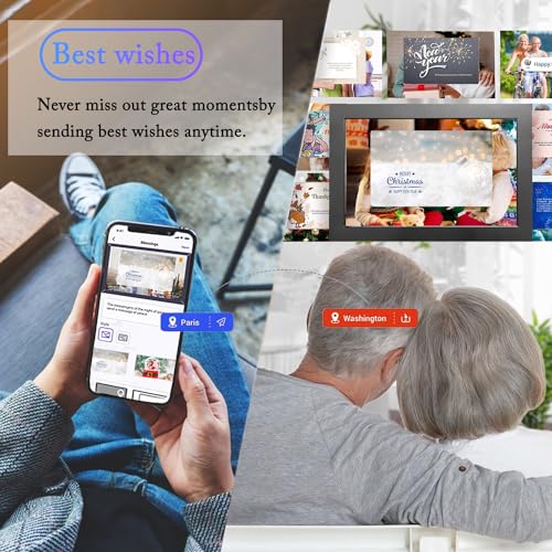 WiFi Digital Picture Frame 10.1 Inch Smart Digital Photo Frame 32 GB Free Storage 1280 * 800 IPS HD Touch Screen Electronic Picture Frame Use App Share Photos and Videos remotely (Matte Black)